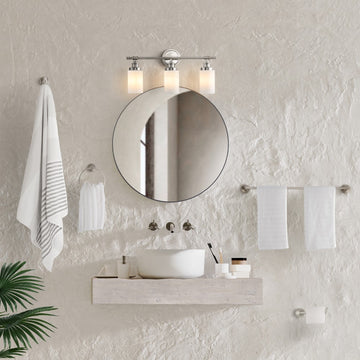 Egan 23.25" 3-Light Classic Cottage Vanity Light with Frosted Glass Shades and Bathroom Hardware Accessory Set - JONATHAN Y